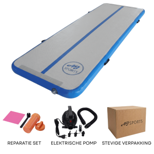 Airtrack pro mat AJ-Sports met reparatieset, elektrische pomp en stevige verpakking