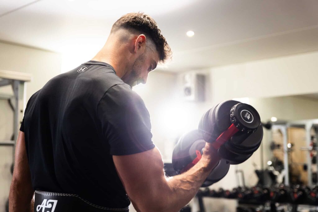 Verstelbare dumbell 24KG achterkant Herm